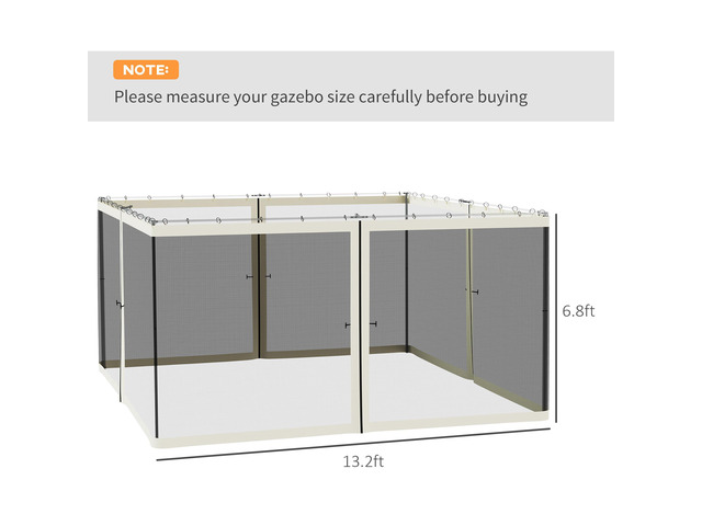 13' x 13' Replacement Mesh Sidewall Netting for Patio Gazebos and Canopy Tents with Zippers (Sidewall Only), Cream