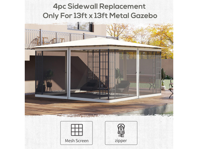 13' x 13' Replacement Mesh Sidewall Netting for Patio Gazebos and Canopy Tents with Zippers (Sidewall Only), Cream