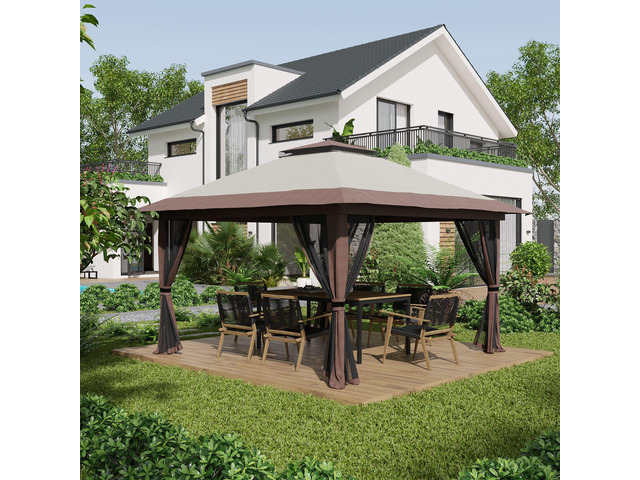 13' x 13' Pop Up Gazebo with Netting, Instant Canopy Tent Shelter with 2-Tier Roof, Wheeled Carry Bag, Water/Sand Bags for Outdoor, Garden,...