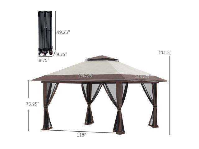13' x 13' Pop Up Gazebo with Netting, Instant Canopy Tent Shelter with 2-Tier Roof, Wheeled Carry Bag, Water/Sand Bags for Outdoor, Garden,...