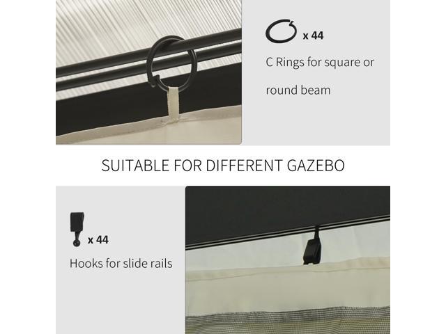 10' x 12' Gazebo Sidewall Set with 4 Panels, Hooks/C-Rings Included for Pergolas & Cabanas, Beige