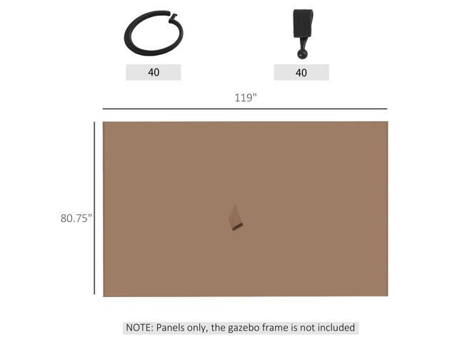 10' x 10' Universal Gazebo Sidewall Set with Panels, Hooks and C-Rings Included for Pergolas and Cabanas, Brown