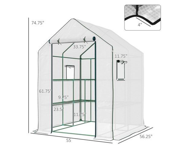 4.6' x 4.7' Portable Greenhouse, Water/UV Resistant Walk-In Small Outdoor Greenhouse with 2 Tier U-Shaped Flower Rack Shelves, Roll Up Door &...