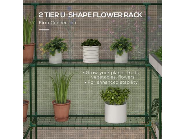 4.6' x 4.7' Portable Greenhouse, Water/UV Resistant Walk-In Small Outdoor Greenhouse with 2 Tier U-Shaped Flower Rack Shelves, Roll Up Door &...