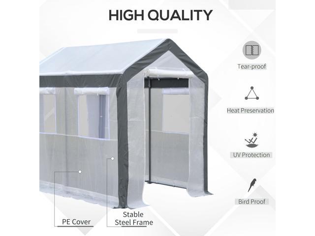 8' x 6' x 7' Walk-In Greenhouse, Outdoor Garden Warm Hot House with 4 Roll-up Windows, 2 Zippered Doors and Weather Cover, White