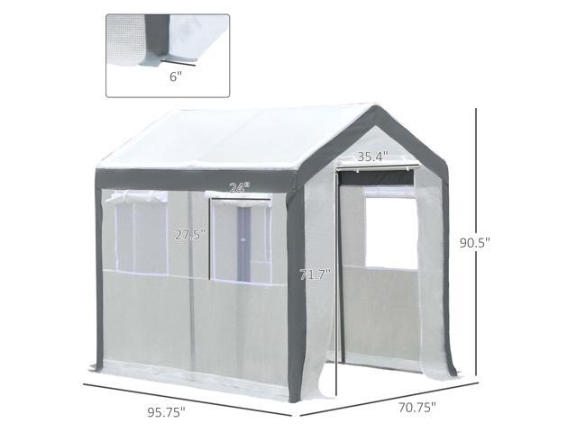 8' x 6' x 7' Walk-In Greenhouse, Outdoor Garden Warm Hot House with 4 Roll-up Windows, 2 Zippered Doors and Weather Cover, White