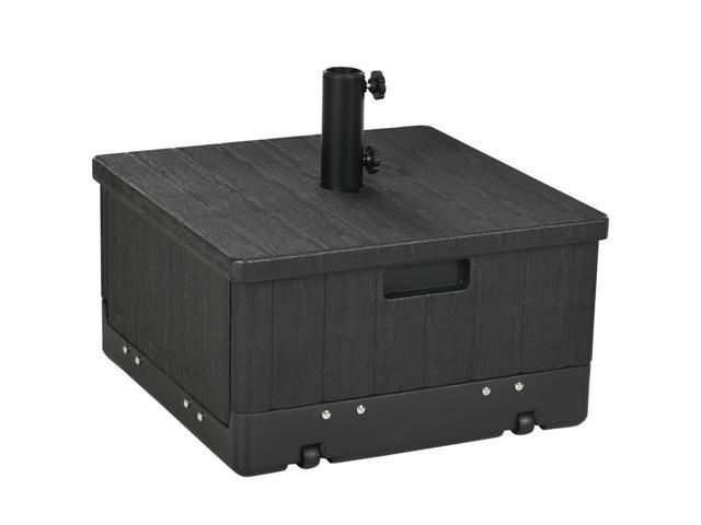 3-in-1 Outdoor Umbrella Base, Coffee End Table, Flower Box Planter, 175lbs Capacity Patio Umbrella Stand Table with Wheels and Handles, Black