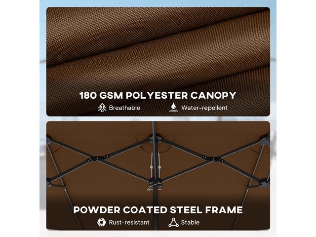 Double-Sided Sun Umbrella, Outdoor Garden Parasol, Patio Sun Shade with LED Solar Light, Coffee