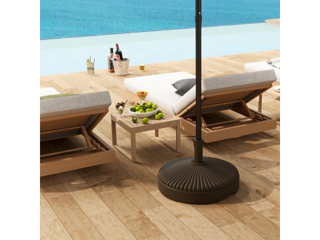 Round Patio Umbrella Base Holder Outdoor Umbrella Stand, Filled Up to 62lbs with Sand or 51lbs with Water for Garden Poolside, Brown