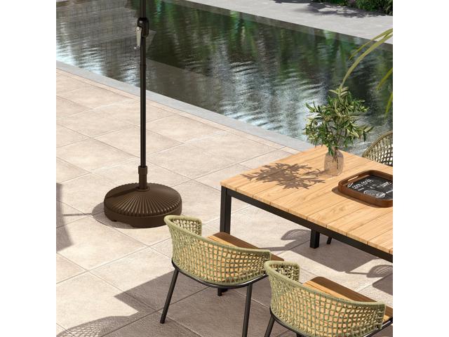 Round Patio Umbrella Base Holder Outdoor Umbrella Stand, Filled Up to 62lbs with Sand or 51lbs with Water for Garden Poolside, Brown