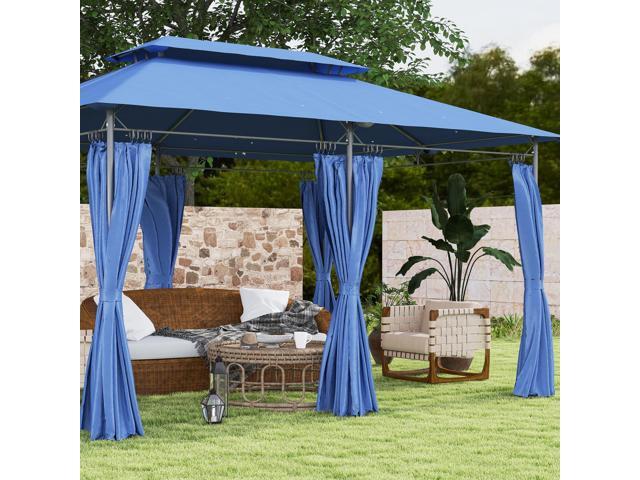 10' x 13' Patio Gazebo, Double Roof Outdoor Gazebo with Curtains and Metal Frame for Garden, Lawn, Backyard and Deck, Dark Blue