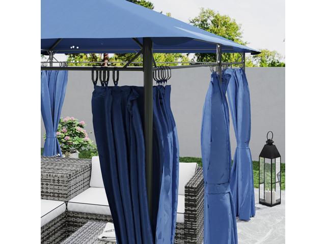 10' x 13' Patio Gazebo, Double Roof Outdoor Gazebo with Curtains and Metal Frame for Garden, Lawn, Backyard and Deck, Dark Blue