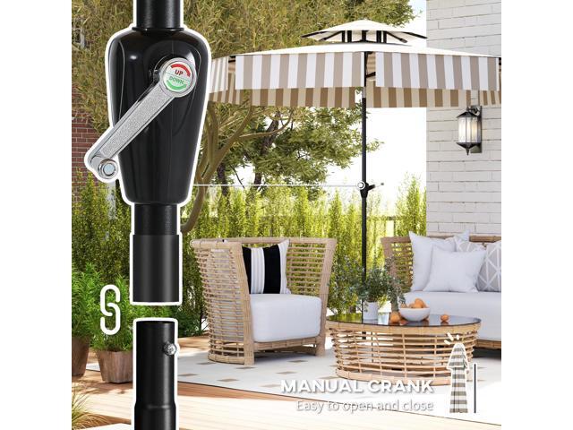 8.6FT Patio Umbrella, UPF 30+ Outdoor Market Umbrella, 2-Tier Vented Patio Table Umbrella with Crank, 8 Ribs, Push Button Tilt, Light Gray