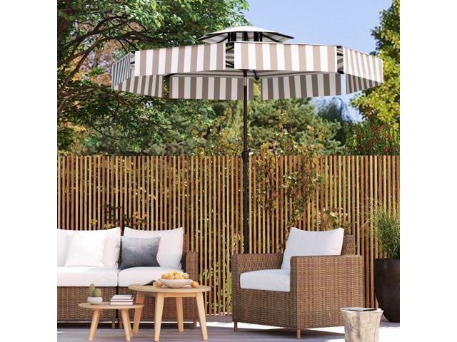 8.6FT Patio Umbrella, UPF 30+ Outdoor Market Umbrella, 2-Tier Vented Patio Table Umbrella with Crank, 8 Ribs, Push Button Tilt, Light Gray