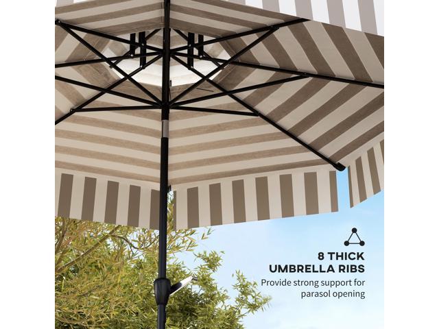 8.6FT Patio Umbrella, UPF 30+ Outdoor Market Umbrella, 2-Tier Vented Patio Table Umbrella with Crank, 8 Ribs, Push Button Tilt, Light Gray