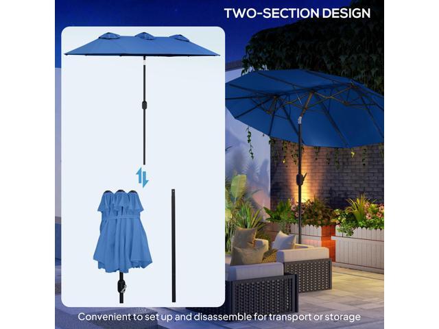 9.5' Double-sided Patio Umbrella with 3 Air Vents, Tilt and Crank, Outdoor Umbrella, Navy Blue