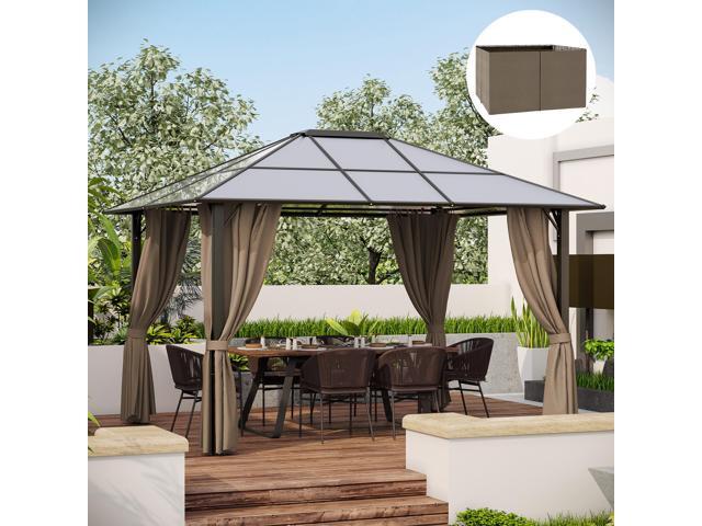 10' x 12' Universal Gazebo Sidewall Set with Panels, Hooks and C-Rings Included for Pergolas and Cabanas, Dark Brown