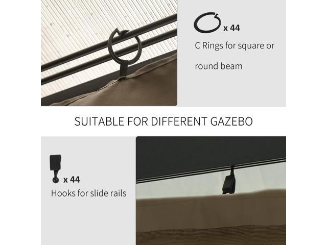 10' x 12' Universal Gazebo Sidewall Set with Panels, Hooks and C-Rings Included for Pergolas and Cabanas, Dark Brown