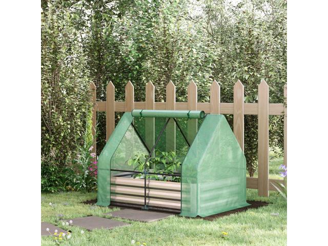 Galvanized Raised Garden Bed with Mini Greenhouse Cover, Outdoor Metal Planter Box with 2 Roll-Up Windows for Growing Flowers, Fruits, Vegetables,...
