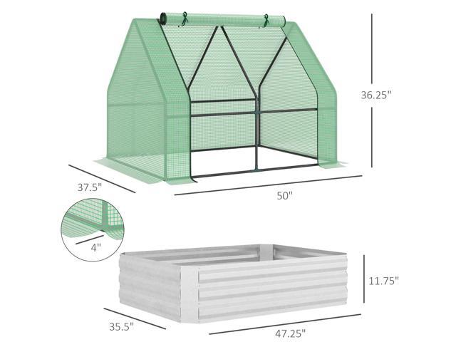 Galvanized Raised Garden Bed with Mini Greenhouse Cover, Outdoor Metal Planter Box with 2 Roll-Up Windows for Growing Flowers, Fruits, Vegetables,...