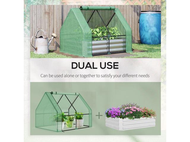 Galvanized Raised Garden Bed with Mini Greenhouse Cover, Outdoor Metal Planter Box with 2 Roll-Up Windows for Growing Flowers, Fruits, Vegetables,...