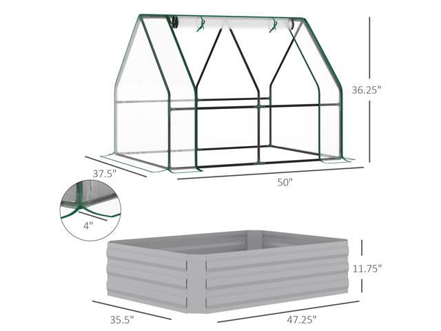 4' x 3' Galvanized Raised Garden Bed with Mini PVC Greenhouse Cover, Outdoor Metal Planter Box with 2 Roll-Up Windows for Growing Flowers, Fruits,...
