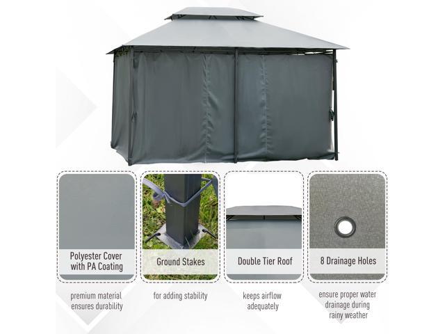 10' x 13' Patio Gazebo, Outdoor Gazebo Canopy Shelter with Curtains, Vented Roof, Steel Frame for Garden, Lawn, Backyard and Deck, Sage Gray