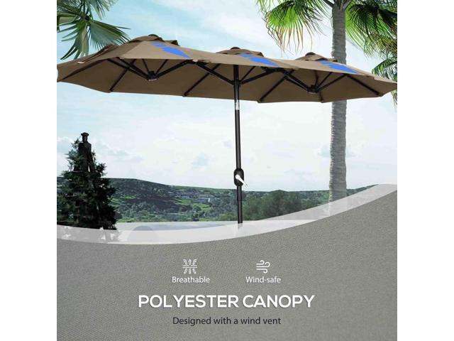Double-sided Patio Umbrella 9.5' Large Outdoor Market Umbrella with Push Button Tilt and Crank, 3 Air Vents and 12 Ribs, for Garden, Deck, Pool, Gray