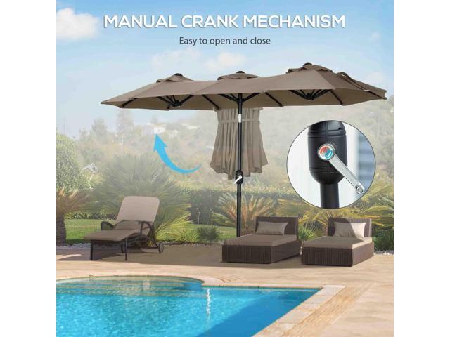 Double-sided Patio Umbrella 9.5' Large Outdoor Market Umbrella with Push Button Tilt and Crank, 3 Air Vents and 12 Ribs, for Garden, Deck, Pool, Gray