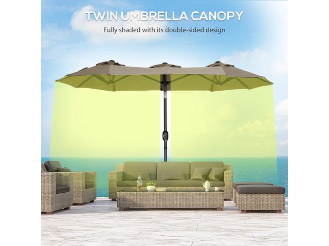 Double-sided Patio Umbrella 9.5' Large Outdoor Market Umbrella with Push Button Tilt and Crank, 3 Air Vents and 12 Ribs, for Garden, Deck, Pool, Gray