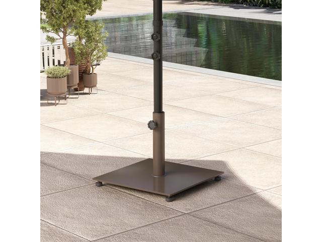Square Patio Umbrella Base, 29 lbs Metal Umbrella Stand Base with Adjustable Pads, Patio Umbrella Holder for 1.5'/1.9' Poles, Brown