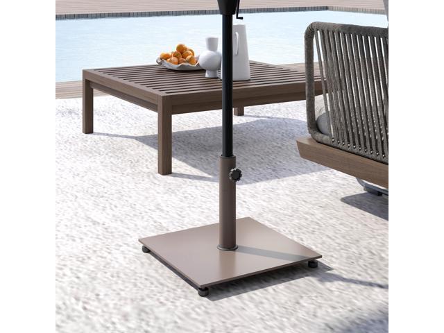 Square Patio Umbrella Base, 29 lbs Metal Umbrella Stand Base with Adjustable Pads, Patio Umbrella Holder for 1.5'/1.9' Poles, Brown