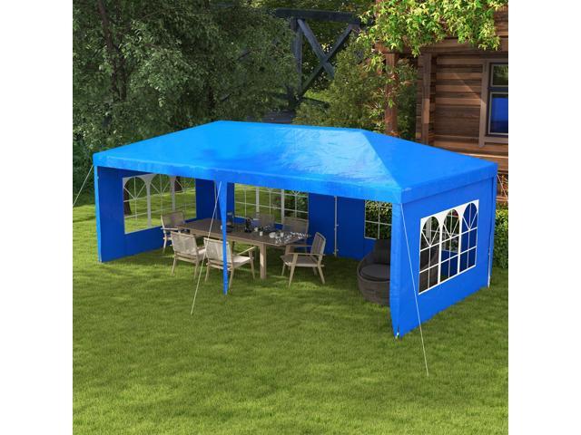 9.6' x 19' Large Party Tent, Outdoor Event Shelter, Gazebo Canopy with 4 Removable Window Sidewalls for Weddings, Picnics, Blue