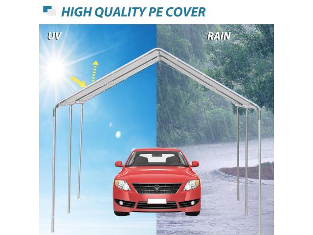 10'x20' Carport Heavy Duty Galvanized Car Canopy with Included Anchor Kit, 3 Reinforced Steel Cables, White