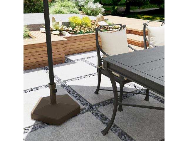 Patio Umbrella Base Holder Outdoor Umbrella Stand, Filled Up to 42lbs with Sand or 33lbs with Water for Garden Poolside, Brown
