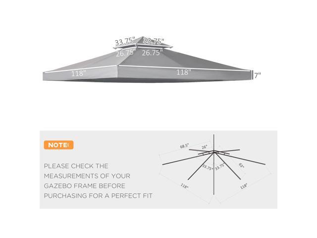 9.8' x 9.8' Gazebo Replacement Canopy, 2-Tier Top UV Cover for 9.84' x 9.84' Outdoor Gazebo Models 01-0153 & 100100-076, Light Gray (TOP ONLY)