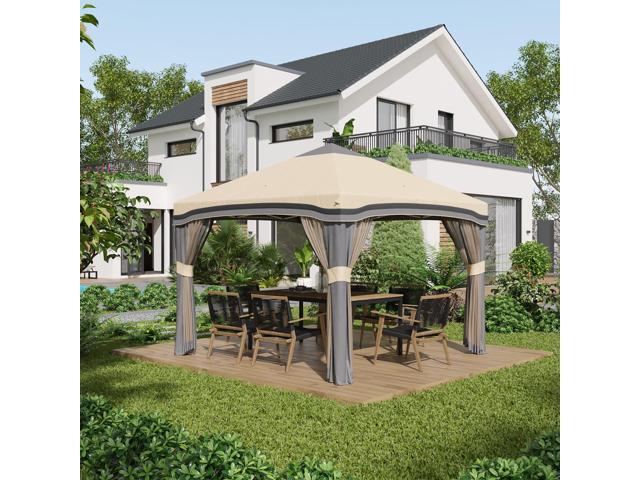 10' x 10' Pop Up Canopy Tent with Netting, Instant Tents for Parties, Height Adjustable, with Wheeled Carry Bag and 4 Sand Bags for Outdoor,...