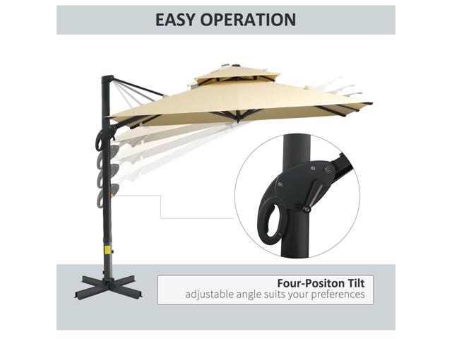 10ft Offset Patio Umbrella, Hanging Cantilever Umbrella, Square Shape, Aluminum Cross Base, Tilt, 360-Degree Rotation, Beige