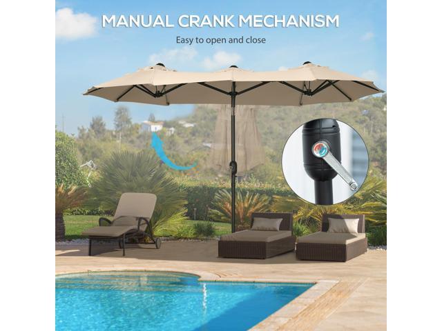 Double-sided Patio Umbrella 9.5' Large Outdoor Market Umbrella with Push Button Tilt and Crank, 3 Air Vents and 12 Ribs, for Garden, Deck, Pool, Brown