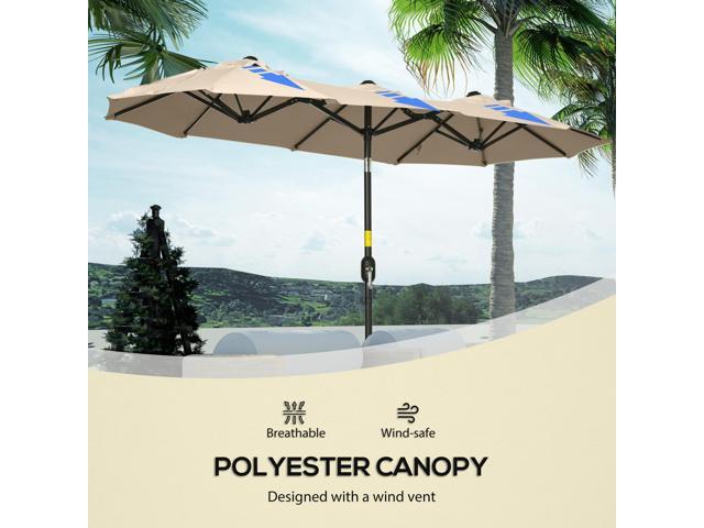 Double-sided Patio Umbrella 9.5' Large Outdoor Market Umbrella with Push Button Tilt and Crank, 3 Air Vents and 12 Ribs, for Garden, Deck, Pool, Brown