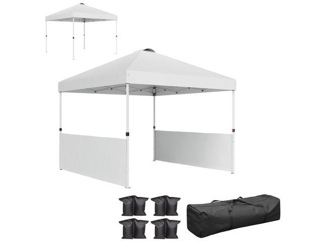 10' x 10' Pop Up Canopy Tent with 2 Half Sidewalls, UV50+ Height Adjustable Instant Sun Shelter with Wheeled Carry Bag, White