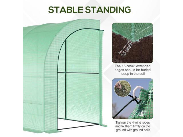 10' x 5' x 7' Lean to Greenhouse, Walk-In Green House, Plant Nursery with 2 Roll-up Doors and Windows, PE Cover and 3 Wire Shelves, Green