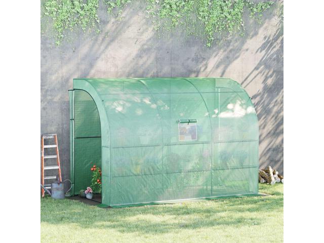 10' x 5' x 7' Lean to Greenhouse, Walk-In Green House, Plant Nursery with 2 Roll-up Doors and Windows, PE Cover and 3 Wire Shelves, Green