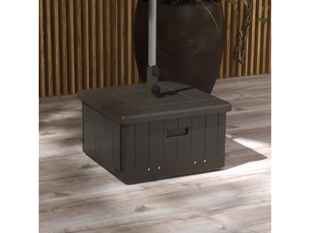 3-in-1 Outdoor Umbrella Base, Coffee End Table, Flower Box Planter with Drain Hole, 175 lbs. Capacity Fillable Patio Umbrella Stand Table with...