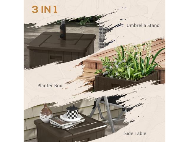 3-in-1 Outdoor Umbrella Base, Coffee End Table, Flower Box Planter with Drain Hole, 175 lbs. Capacity Fillable Patio Umbrella Stand Table with...