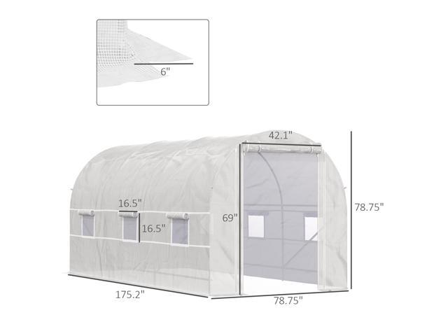 15' x 7' x 7' Walk-In Tunnel Greenhouse, Large Garden Hot House Kit with 6 Roll-up Windows & Roll Up Door, Steel Frame, White