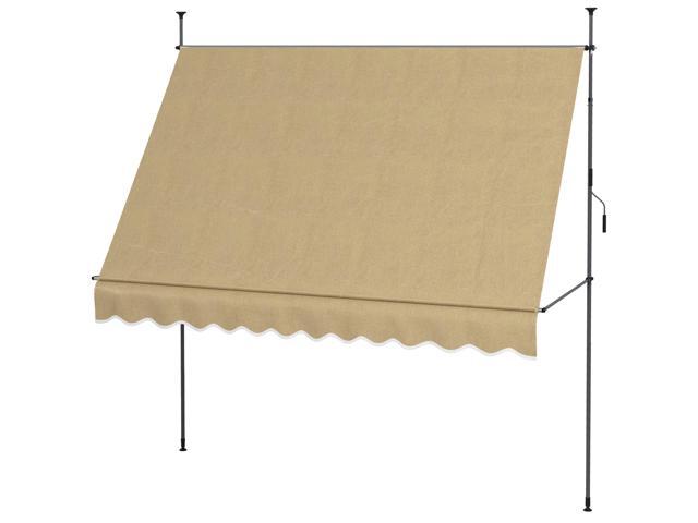 Manual Retractable Awning, 118' Non-Screw Freestanding Patio Sun Shade Shelter with Support Pole Stand and UV Resistant Fabric, for Window, Door,...