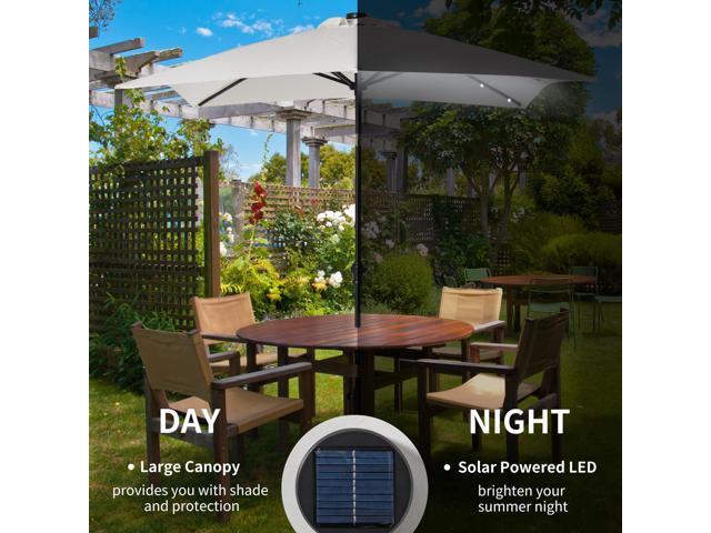 9' x 7' Solar Umbrella, LED Lighted Patio Umbrella for Table or Base with Tilt & Crank, Outdoor Umbrella for Garden, Deck, Backyard, Pool, Beach,...