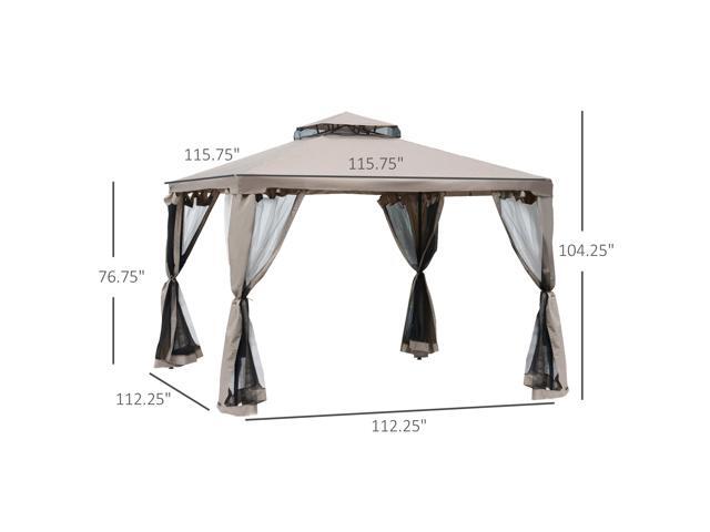 9.6' x 9.6' Patio Gazebo, Outdoor Canopy Shelter with 2-Tier Roof and Netting, Steel Frame for Garden, Lawn, Backyard, and Deck, Taupe