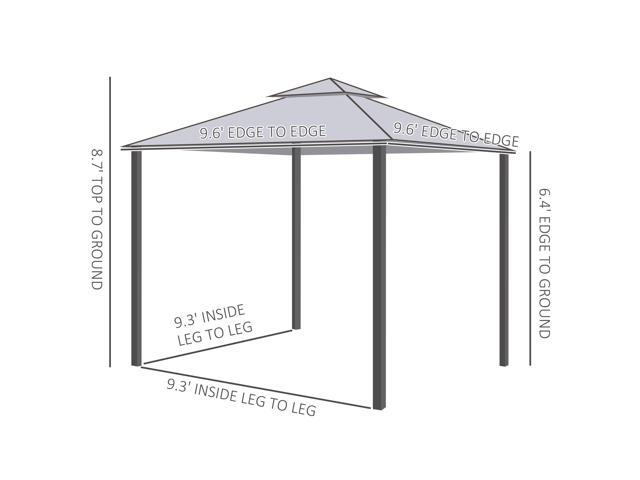 9.6' x 9.6' Patio Gazebo, Outdoor Canopy Shelter with 2-Tier Roof and Netting, Steel Frame for Garden, Lawn, Backyard, and Deck, Gray